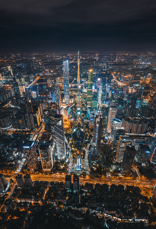 花城广州城市建筑群天际线夜景全景图片素材