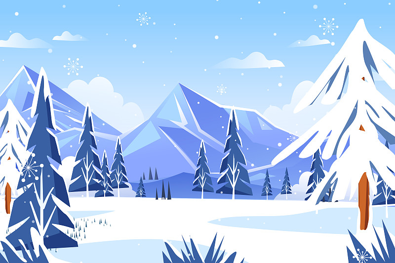 卡通双十一双十二电商购物促销节日冬季促销雪景滑雪运动矢量插画下载