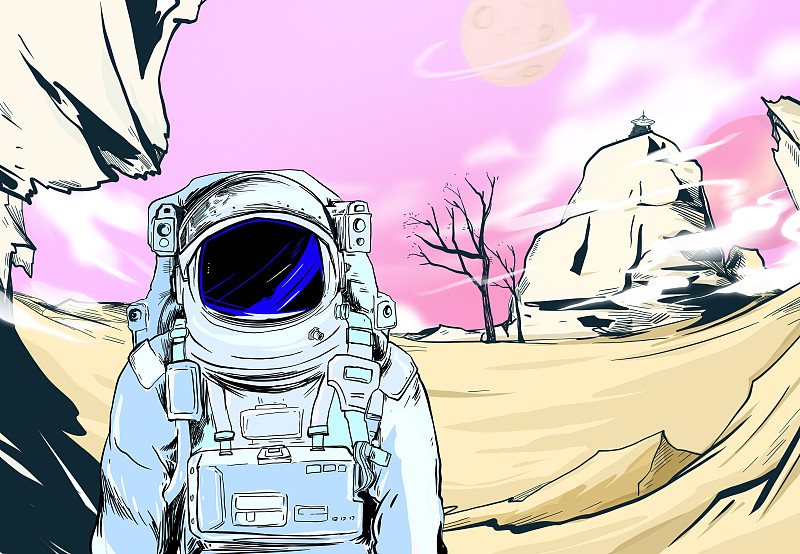 艺术插图宇航员登陆外星球图片下载
