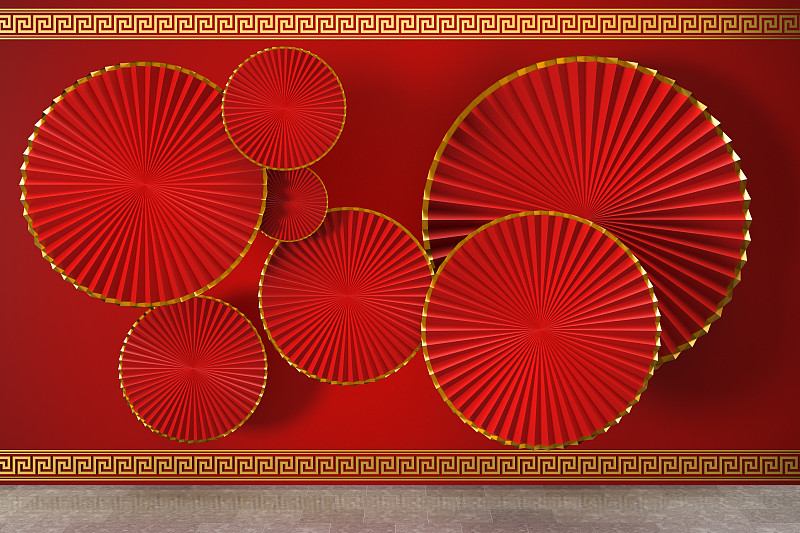 中国风折扇背景 3D渲染图片下载