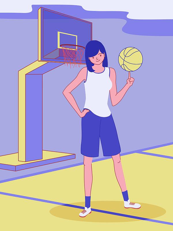 篮球场女生打篮球矢量图下载