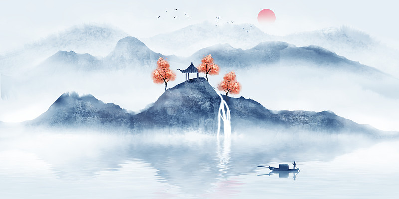 中国风意境水墨山水风景画图片下载