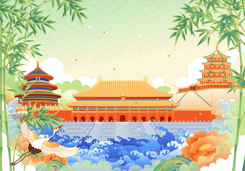 北京著名旅游景点矢量插画图片下载
