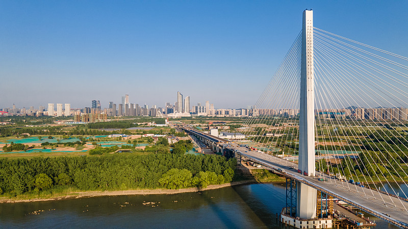 建设中的江苏省南京长江五桥航拍图片素材