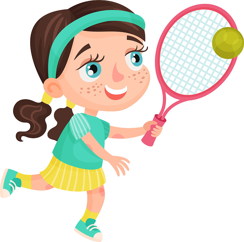 可爱的女孩角色带着发带打网球图片