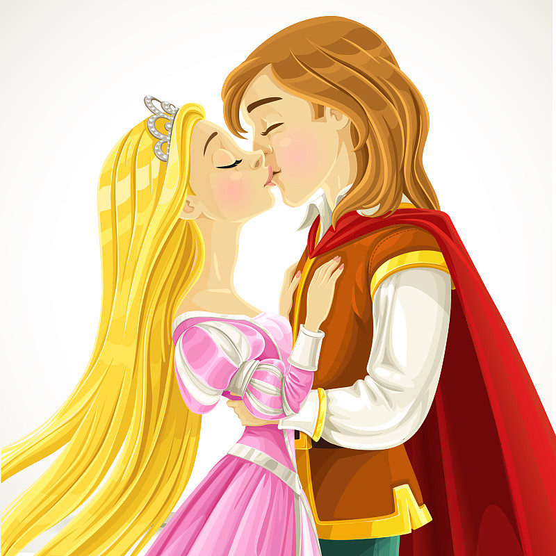 迷人的王子亲吻可爱的公主图片