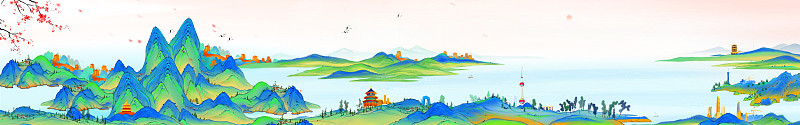 中国风工笔重彩画现代版千里江山图图片下载
