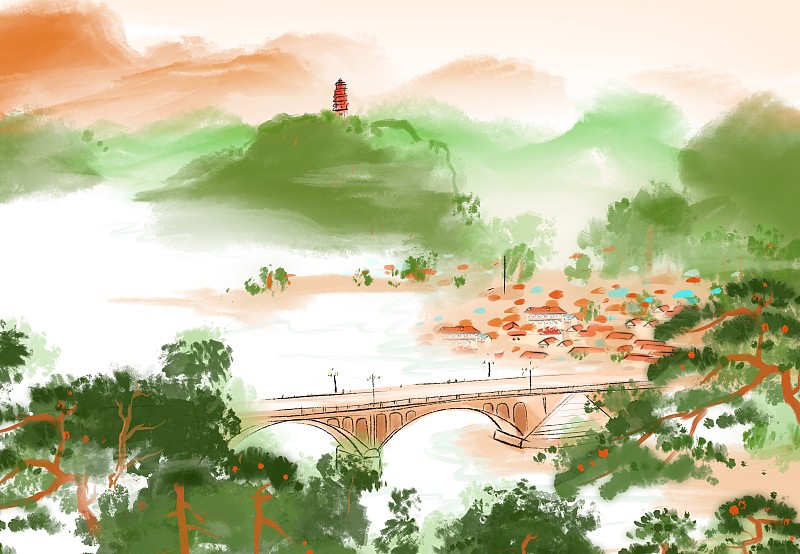 红色旅游目的地陕西革命圣地延安延河桥山上宝塔图片素材