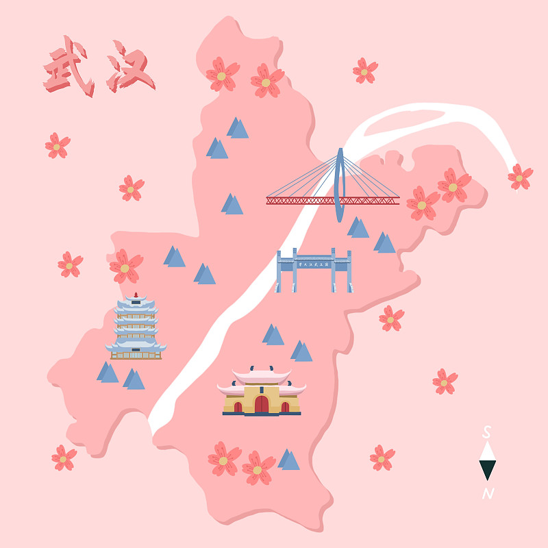 武汉地图插画图片