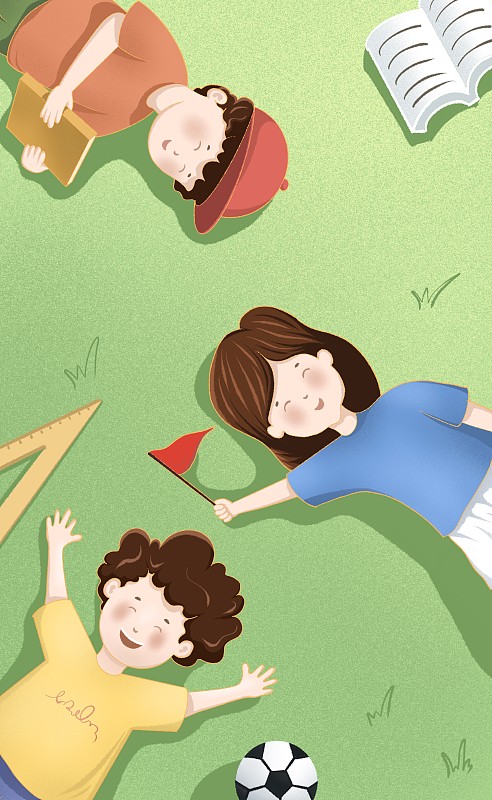小孩躺在草地上插画下载