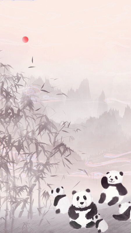 熊猫在竹林里嬉戏玩耍插画背景插画下载