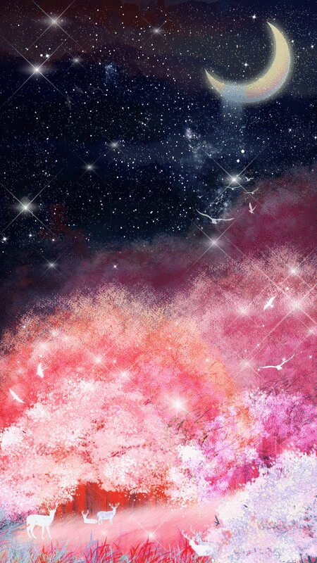 夜晚星空下的花树森林插画背景图片