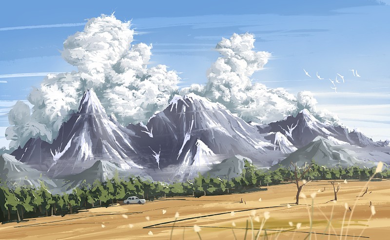 中国云南丽江玉龙雪山风景插画图片
