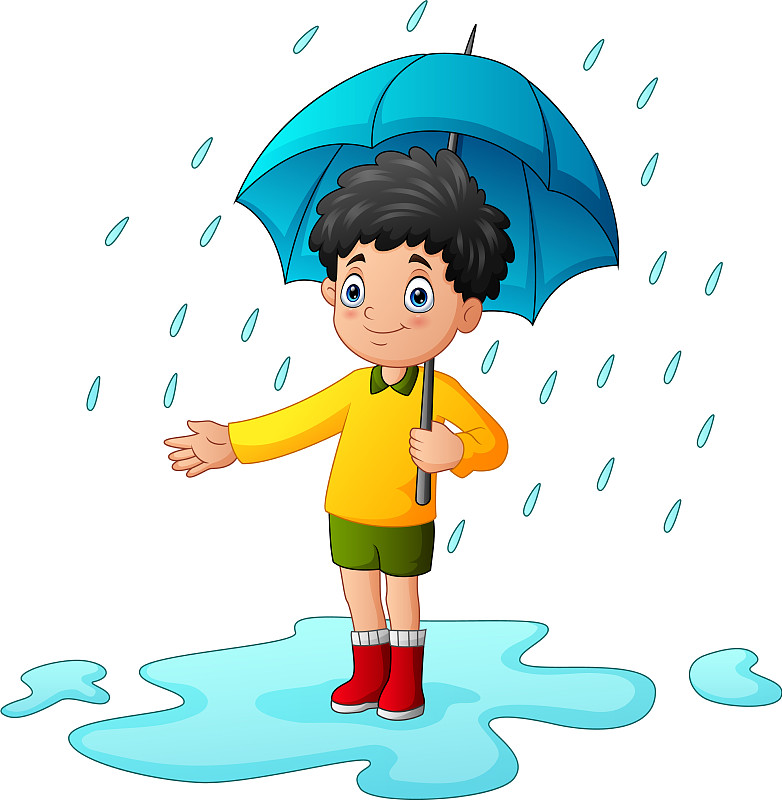 男孩下雨撑伞简笔画图片