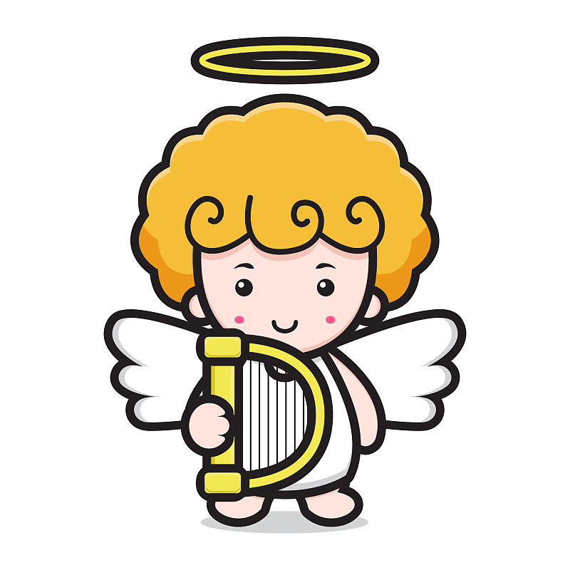 可爱的天使卡通人物拿着竖琴图片