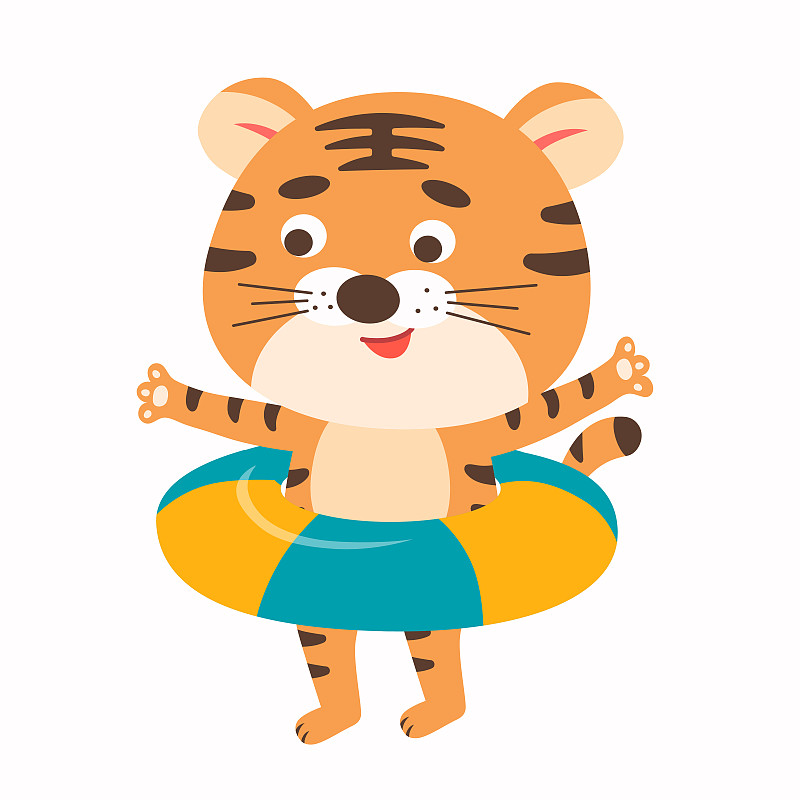 准备游泳的可爱老虎矢量插画图片