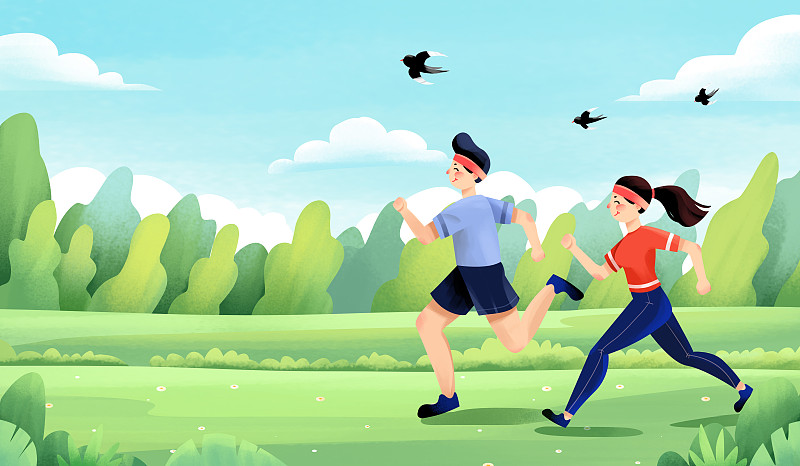 健康减肥瘦身跑步插画图片
