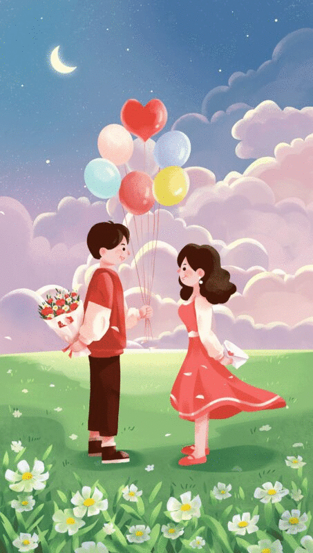 情侣拿着花在情书在浪漫告白插画图片下载