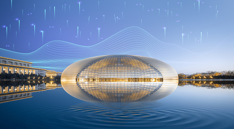 北京国贸大剧院倒影科技未来感图图片下载