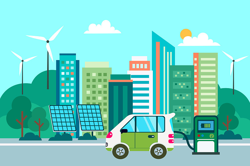 新能源城市低碳环保主题插画下载