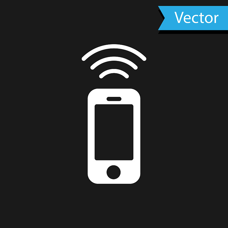 白色无线智能手机图标孤立在黑色插画图片