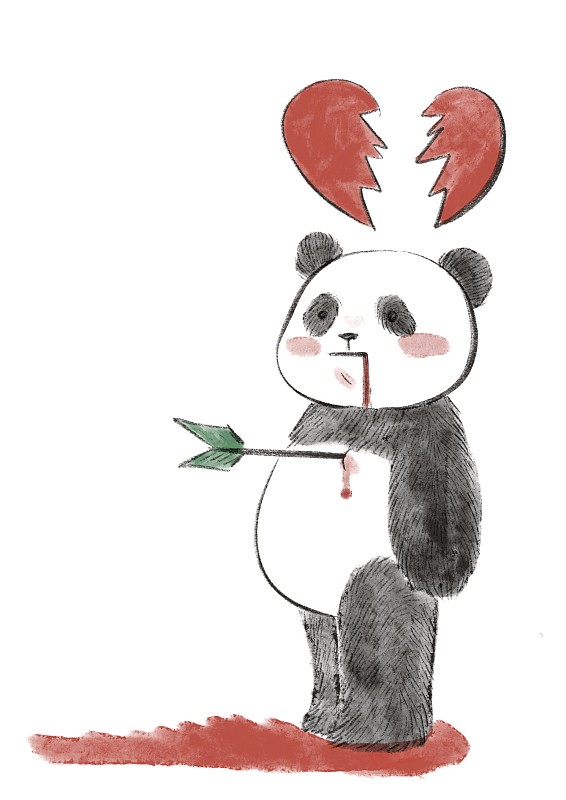 熊猫心碎插画图片