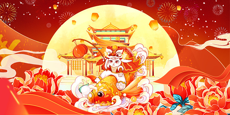 中国风红色喜庆新年创意插画下载