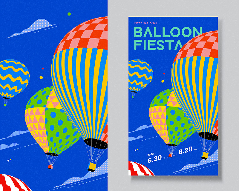 天空中的缤纷色彩热气球活动宣传海报模板图片下载