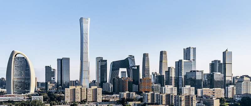 中国北京CBD建筑群高视角晴天风光图片下载