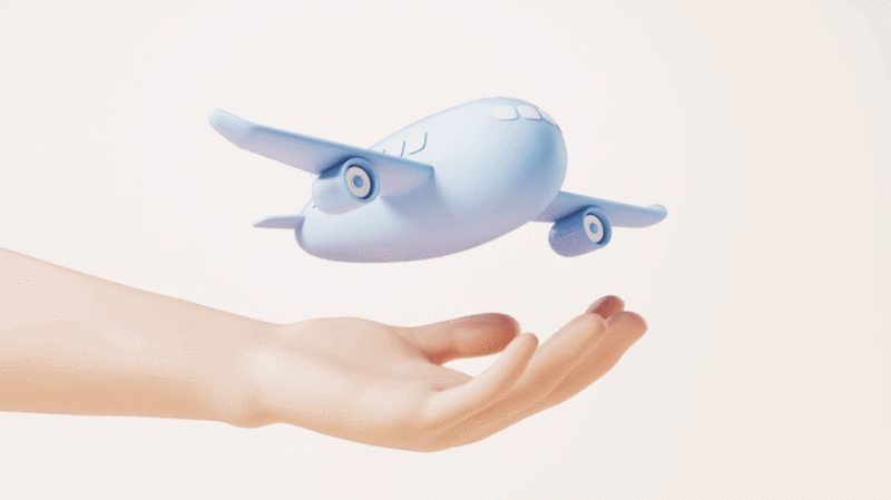 手部拿着的卡通飞机循环动画3D渲染插画下载