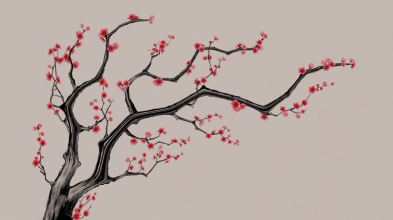 中国风水墨风格梅花与飘落的花瓣图片下载