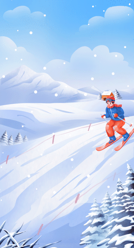 冬季大雪户外滑雪插画动图图片下载