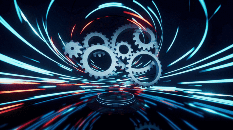机械齿轮与流光特效背景3D渲染插画下载