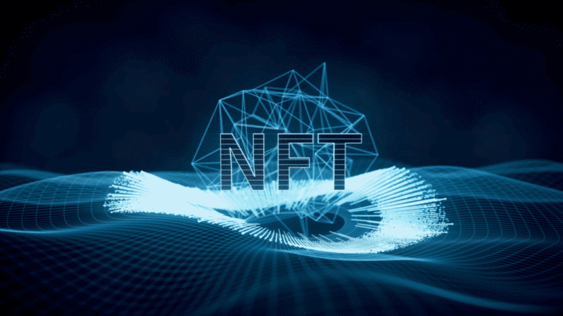 NFT概念与蓝色线条背景3D渲染图片下载