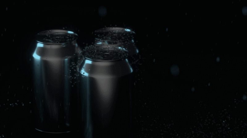 黑色背景下摆放的黑色金属易拉罐与雨滴特效插画下载