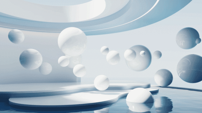 水面与飘浮的球体3D渲染图片下载