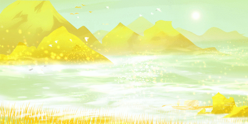 日落时分，夕阳的光芒照耀着金黄色的草坪插画背景插画下载
