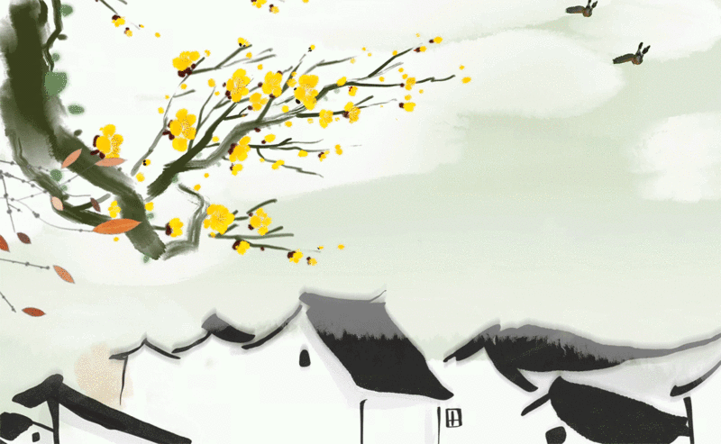 春天，腊梅，江南水乡，清新自然高雅艺术水墨动画视频图片下载