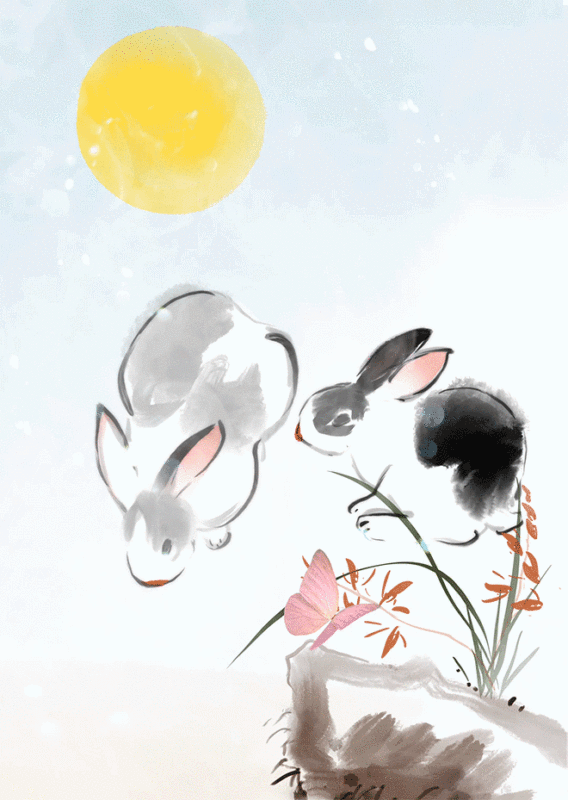 中秋节月亮兔子满月高雅水墨艺术插画动画视频图片下载