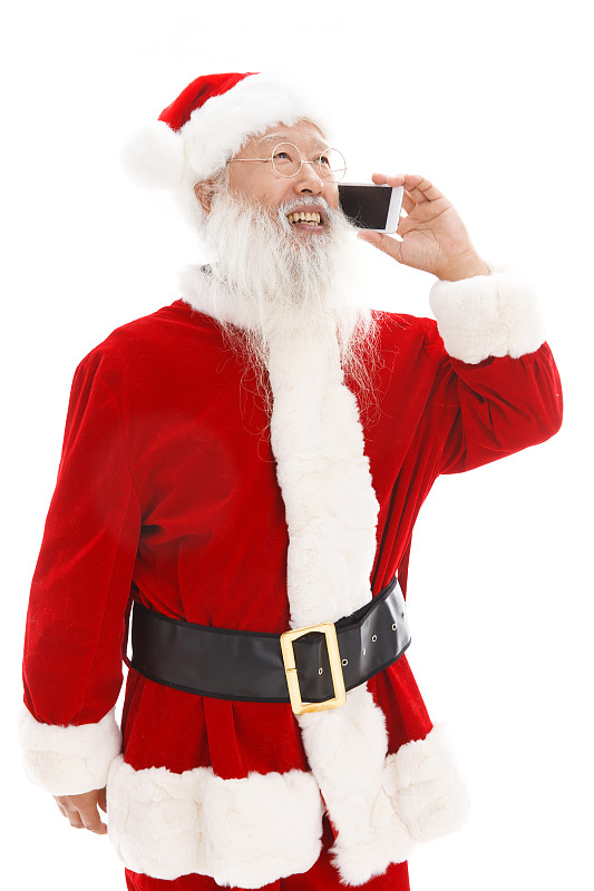 穿着圣诞服的老年男人打电话图片下载