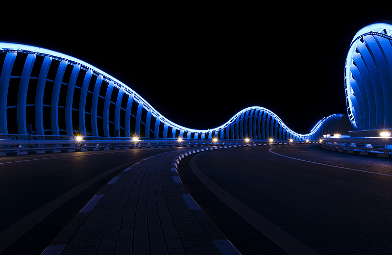 夜间照明的现代桥图片下载