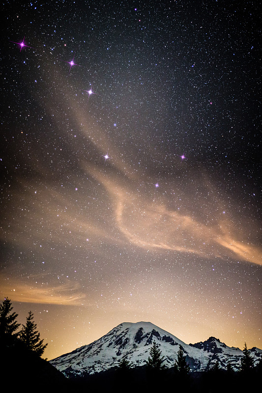 北斗七星在雷尼尔山上空图片下载