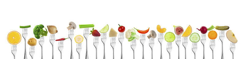 叉子上的水果和蔬菜图片下载