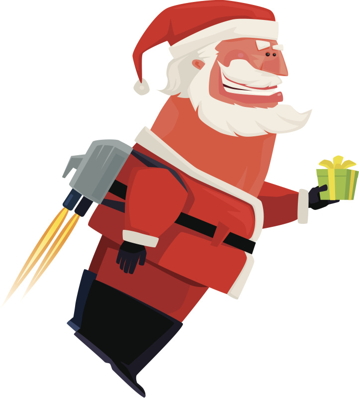 圣诞老人带着喷气背包飞行的卡通形象图片下载