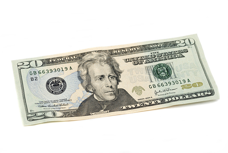 20美元纸币上的美国货币是白色的图片下载