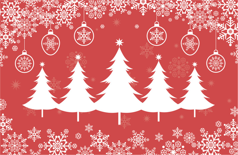 圣诞剪影装饰物，雪花和树的背景图片下载