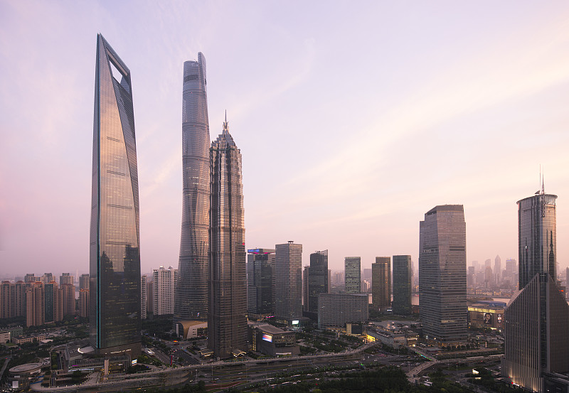 上海城市天际线，倾斜镜头拍摄图片下载