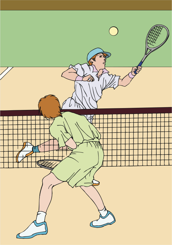网球运动员玩游戏的绘画，插图图片下载