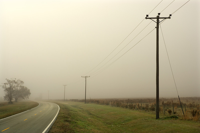 雾中的乡村公路，佛罗里达图片素材