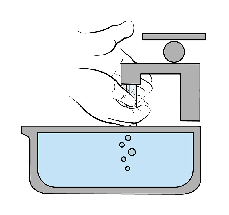 洗你的手。脸盆。水从水龙头流出。平面设计。矢量插图。图片下载
